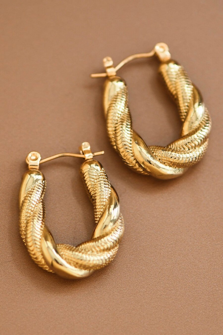 18K Gold Plated Waterproof Stainless Steel Hoop Earrings - 7486