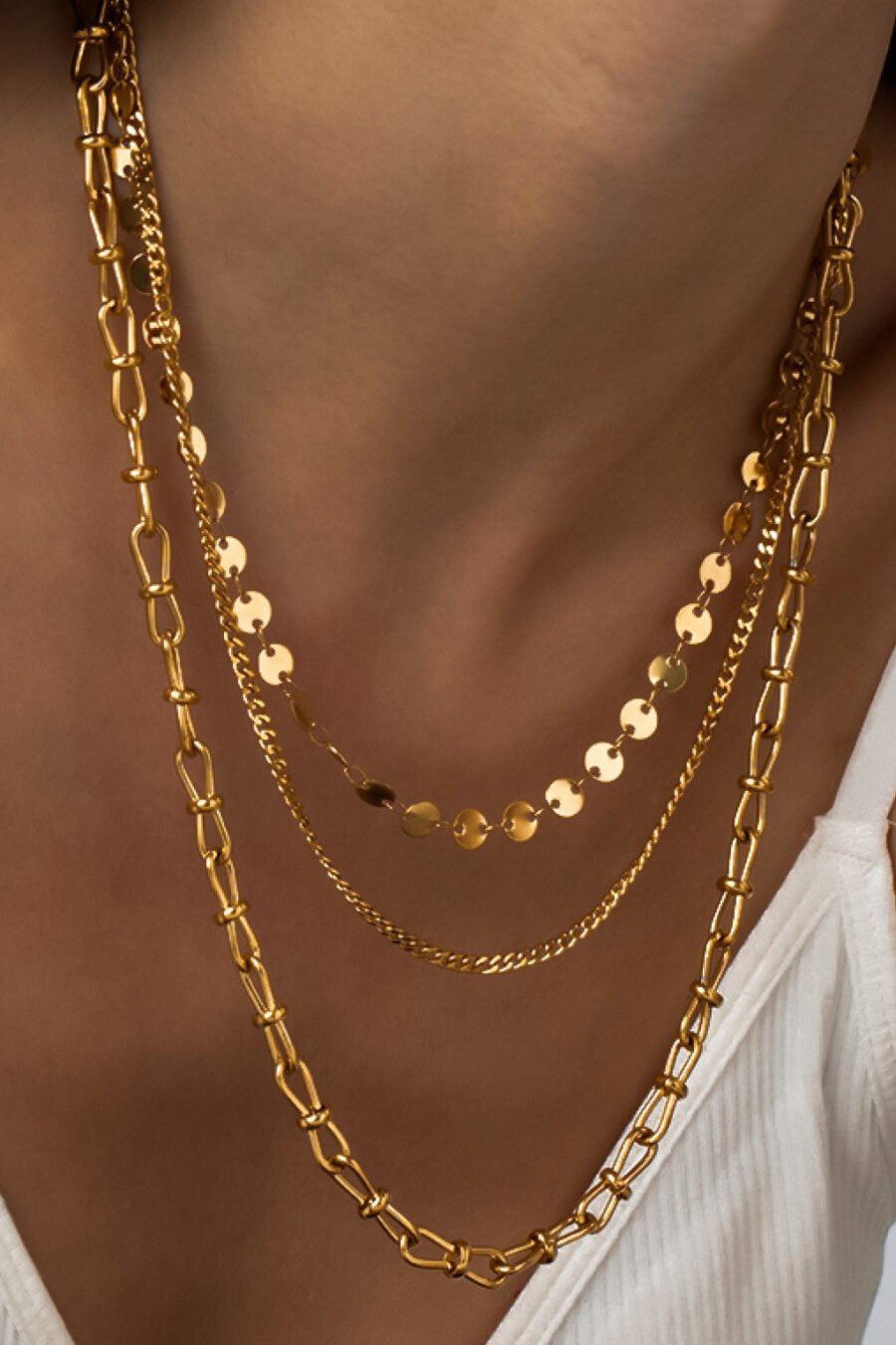 18K Gold Plated Waterproof Stainless Steel Chain Necklace - 7551