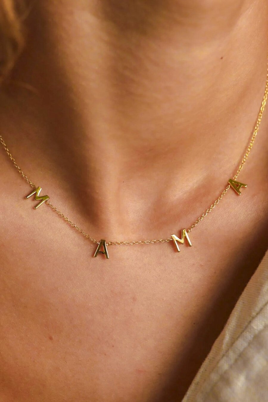 18K Gold Plated Waterproof Stainless Steel Mama Necklace - 7780