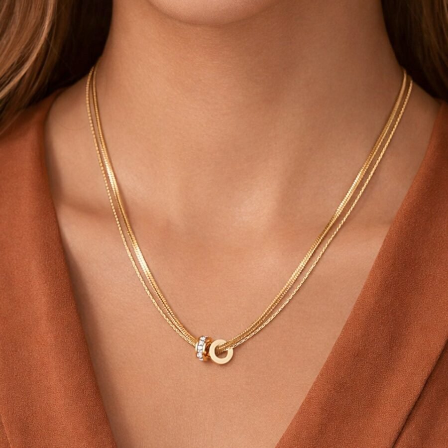 18K Gold Plated Waterproof Stainless Steel Chain Necklace - 6990